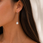 Sterling Silver Pearl Chain Drop Earrings, 18K Gold Finish