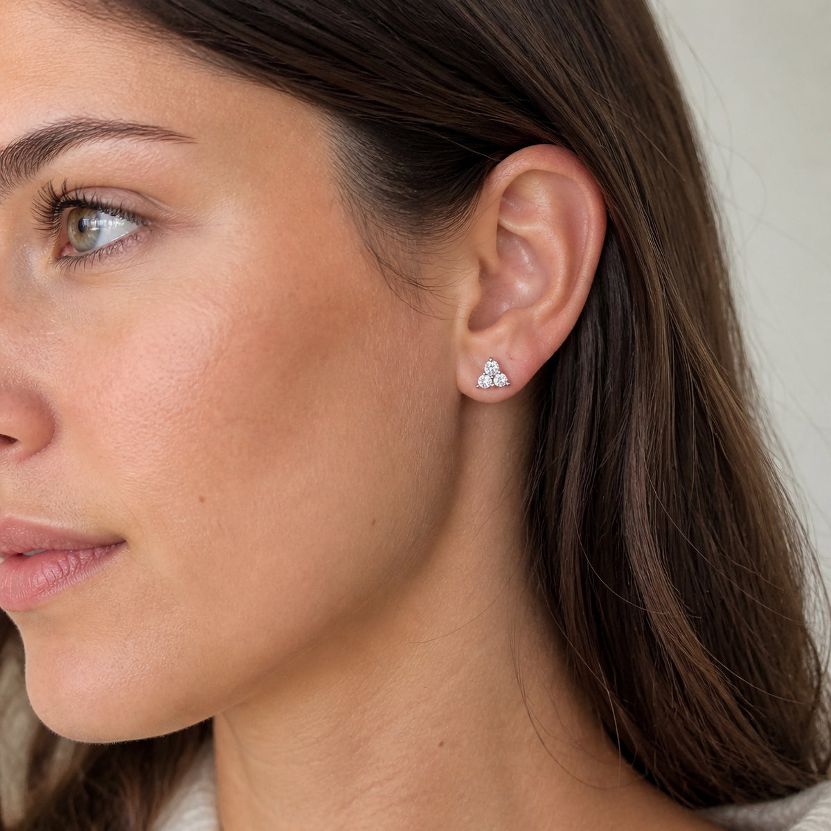Three Stone Trinity Cluster Stud Earrings in 925 Sterling Silver