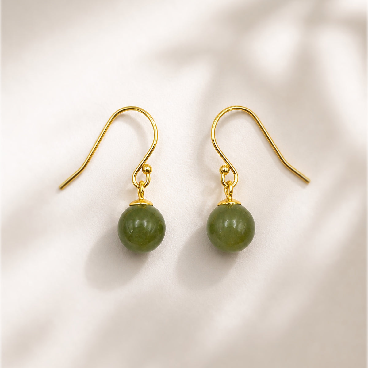 Sterling Silver Jade Drop Earrings, 18K Gold Finish