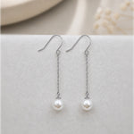 Sterling Silver Pearl Chain Drop Earrings, 18K Gold Finish