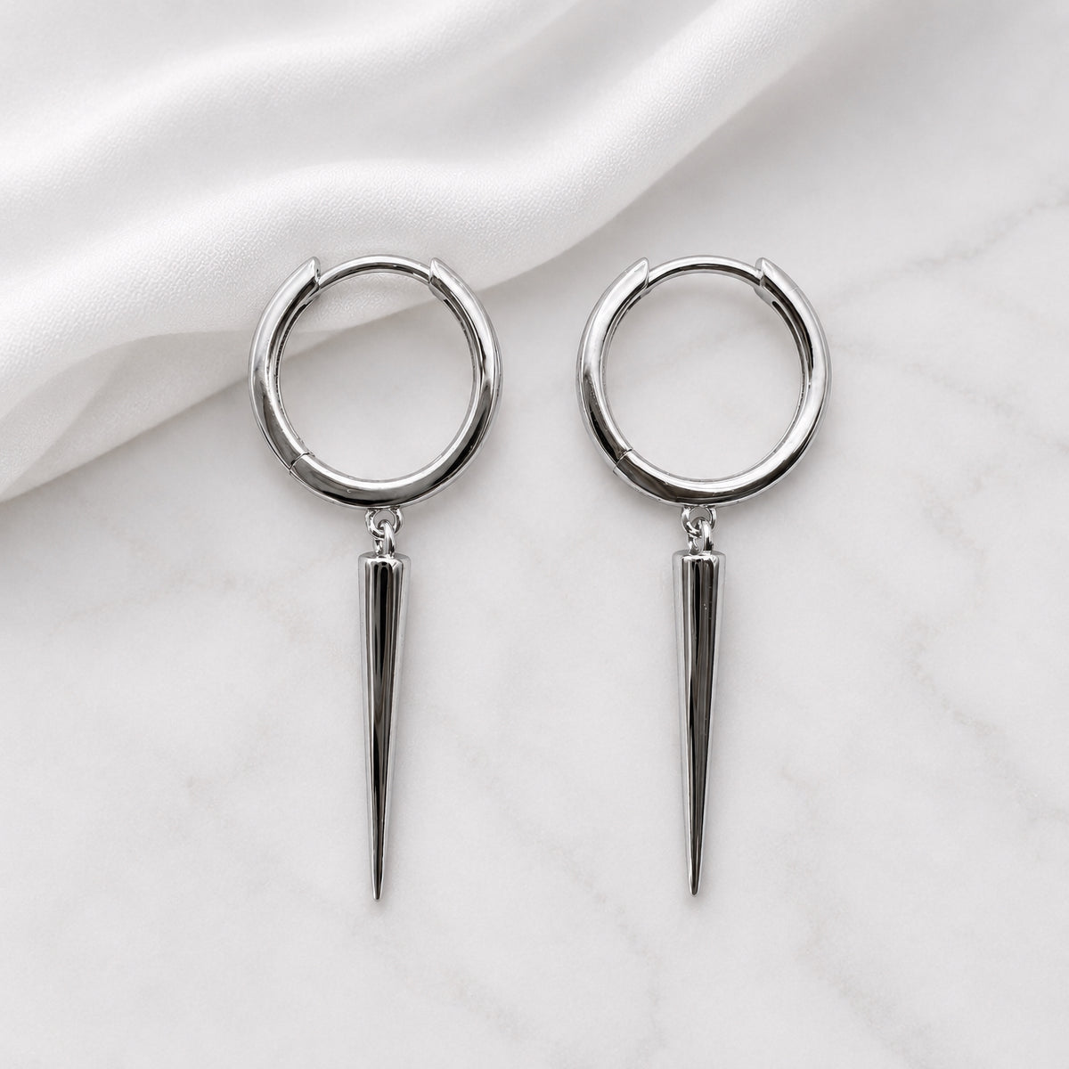 Sterling Silver Spike Huggie Earrings, 18K Gold Finish