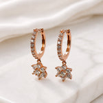 Sterling Silver Flower Huggie Hoops, 18K Gold Finish CZ Floral Drop, Dainty Bridal Earrings