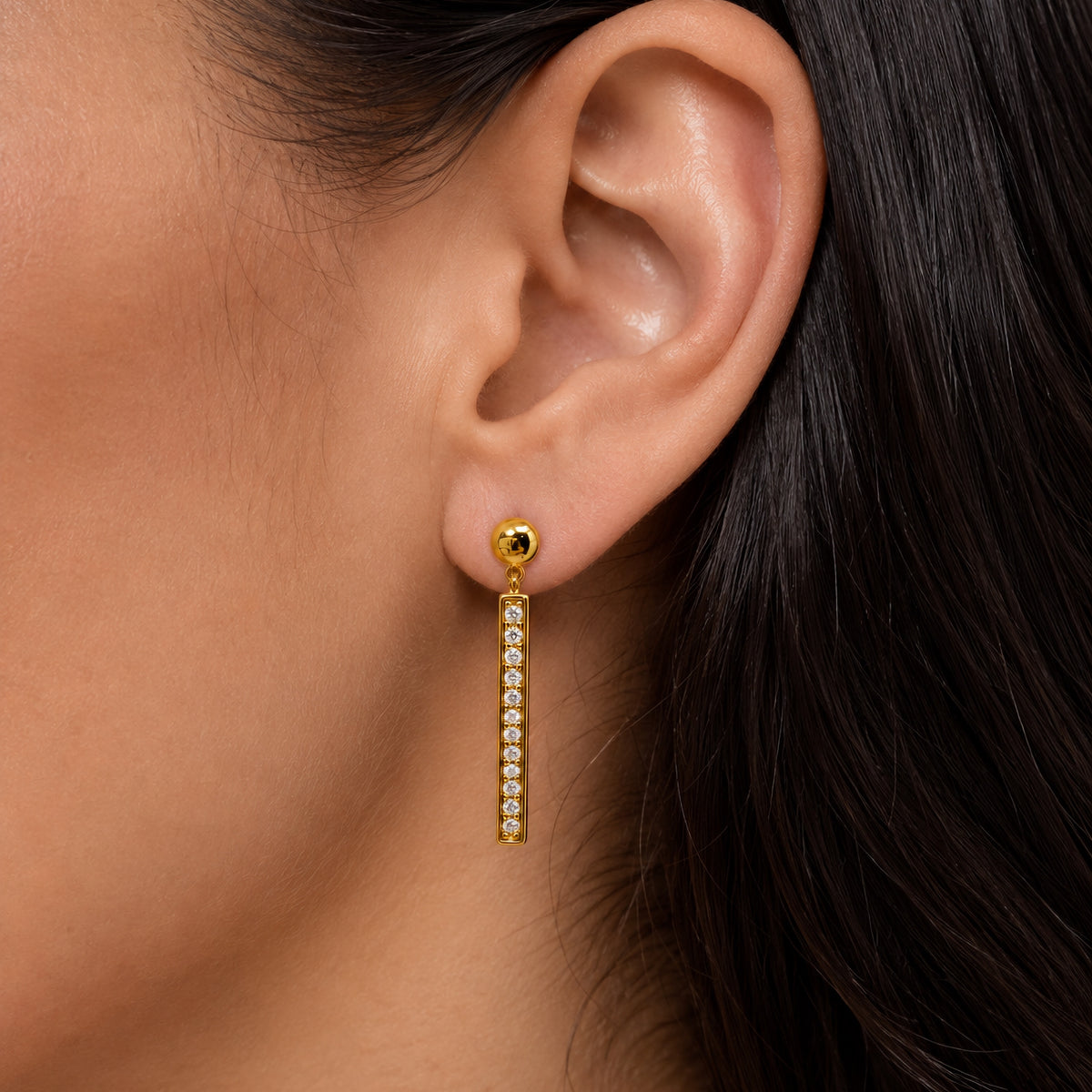 Sterling Silver Bar Drop Stud Earrings, 18K Gold Finish