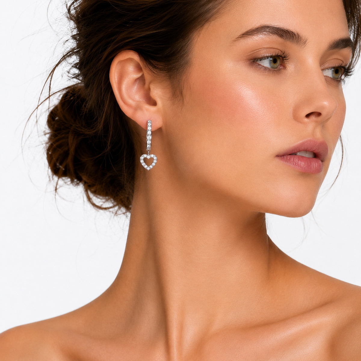 Sterling Silver Open Heart Huggie Earrings, 18K Gold Finish