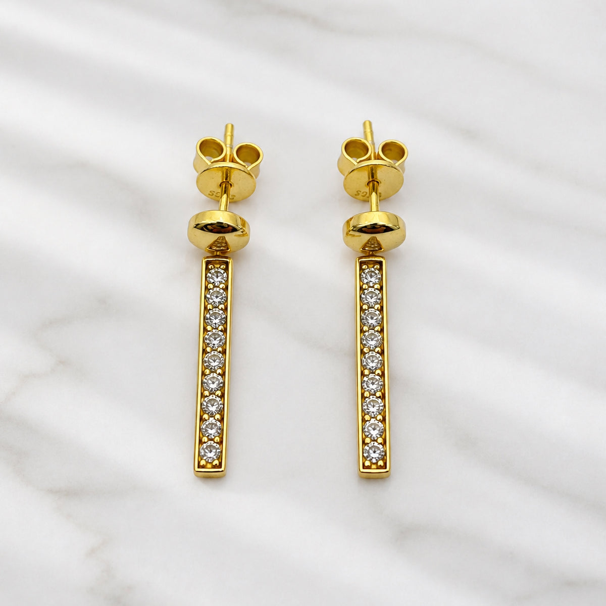 Sterling Silver Bar Drop Stud Earrings, 18K Gold Finish
