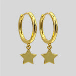 Sterling Silver Star Huggie Earrings, 18K Gold Finish