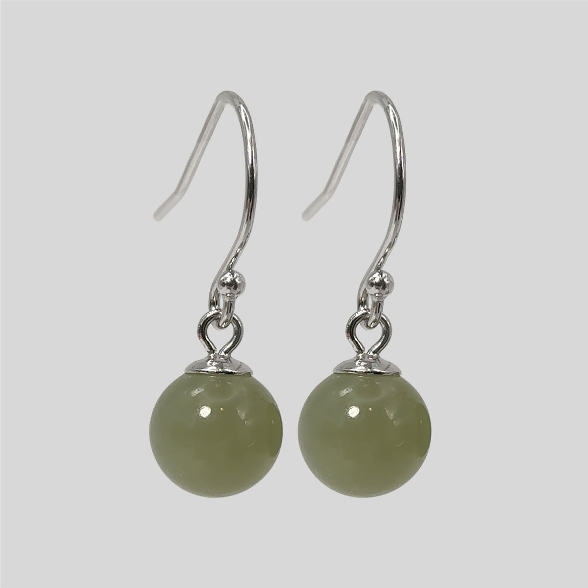 Sterling Silver Jade Drop Earrings, 18K Gold Finish