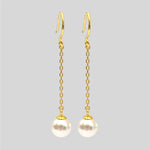 Sterling Silver Pearl Chain Drop Earrings, 18K Gold Finish