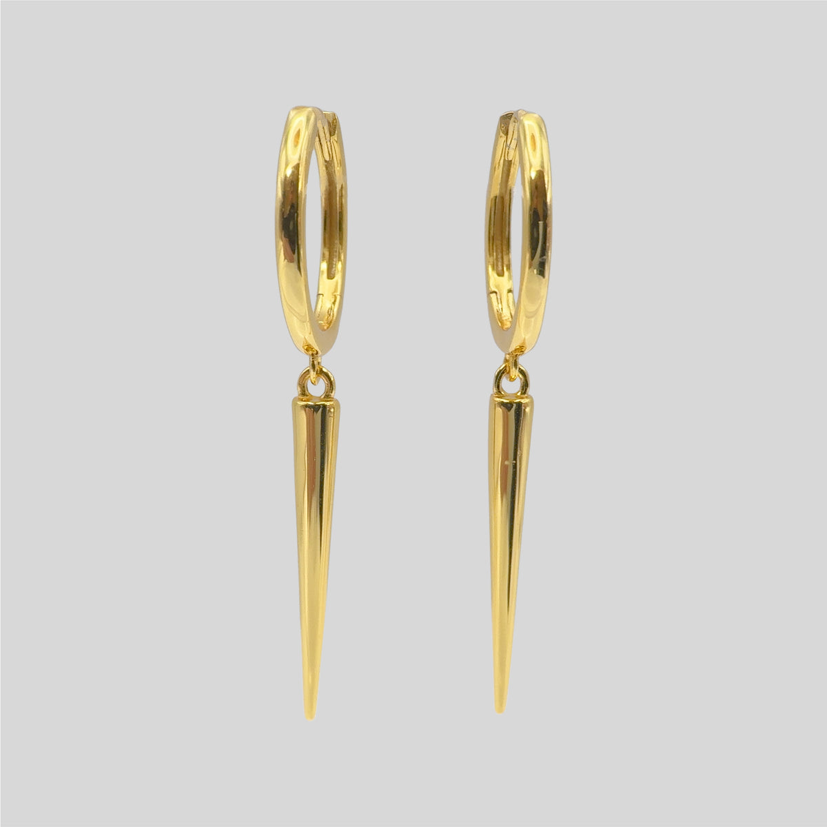 Sterling Silver Spike Huggie Earrings, 18K Gold Finish