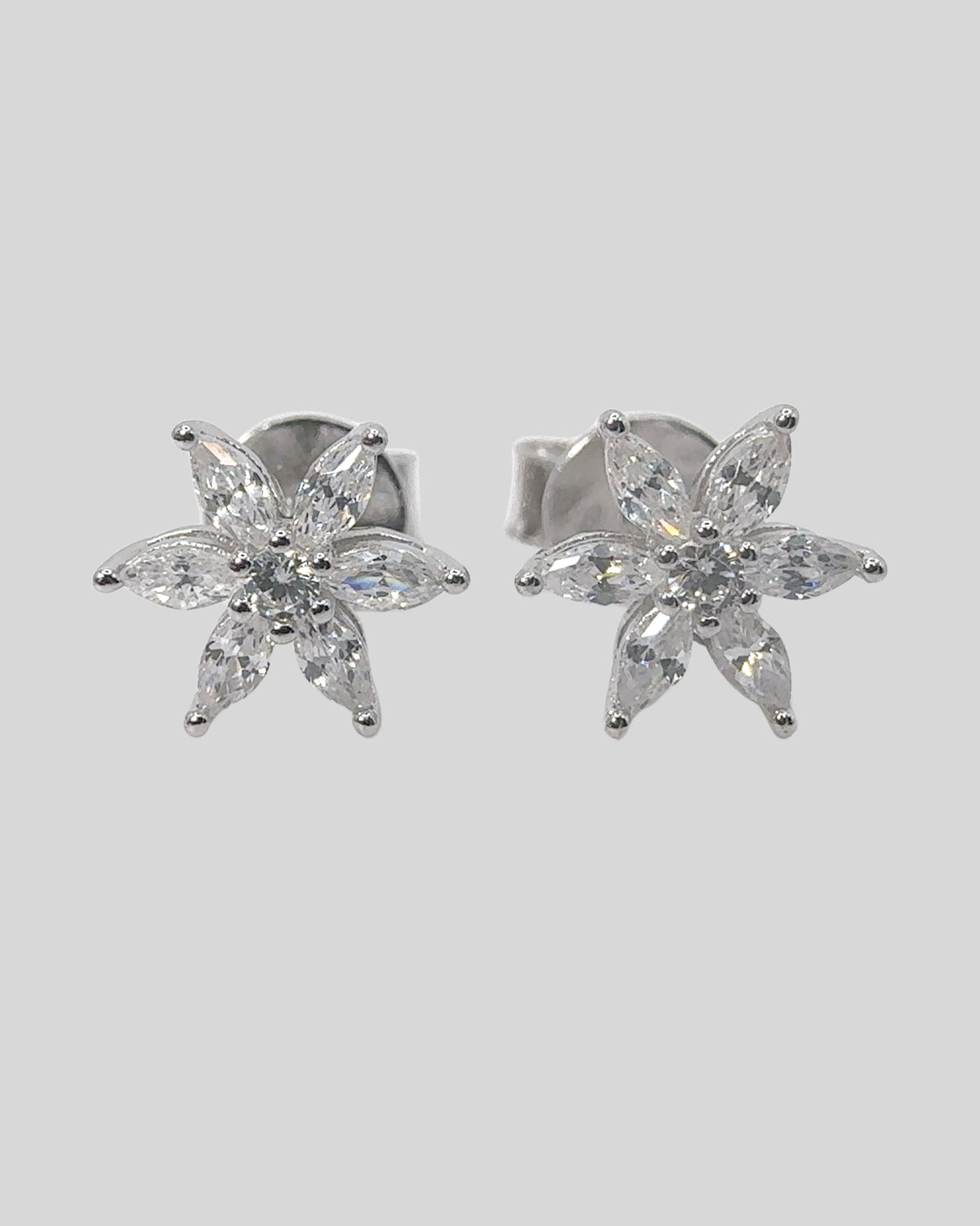 925 Sterling Silver Flower Stud Earrings, 18K Gold Finish or Rhodium Finish