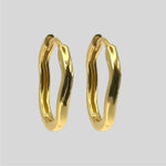 Sterling Silver Wavy Huggie Hoop Earrings, 18K Gold Plated Organic Hoops, Small Hinged Earrings