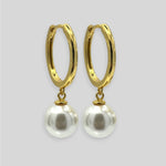 Pearl Drop Huggie Hoop Earrings in Sterling Silver