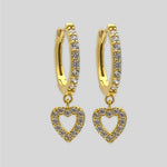 Sterling Silver Open Heart Huggie Earrings, 18K Gold Finish