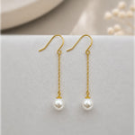 Sterling Silver Pearl Chain Drop Earrings, 18K Gold Finish