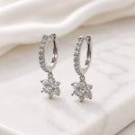 Sterling Silver Flower Huggie Hoops, 18K Gold Finish CZ Floral Drop, Dainty Bridal Earrings