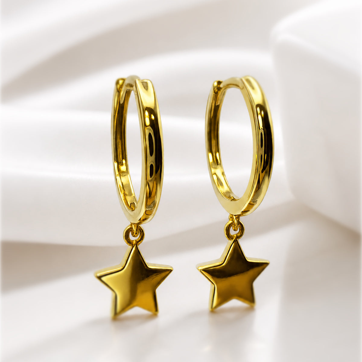 Sterling Silver Star Huggie Earrings, 18K Gold Finish
