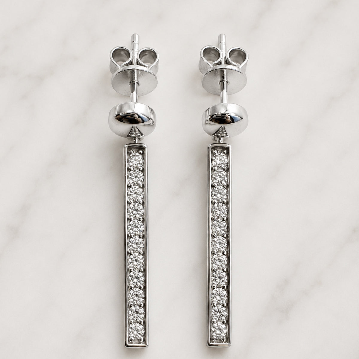 Sterling Silver Bar Drop Stud Earrings, 18K Gold Finish