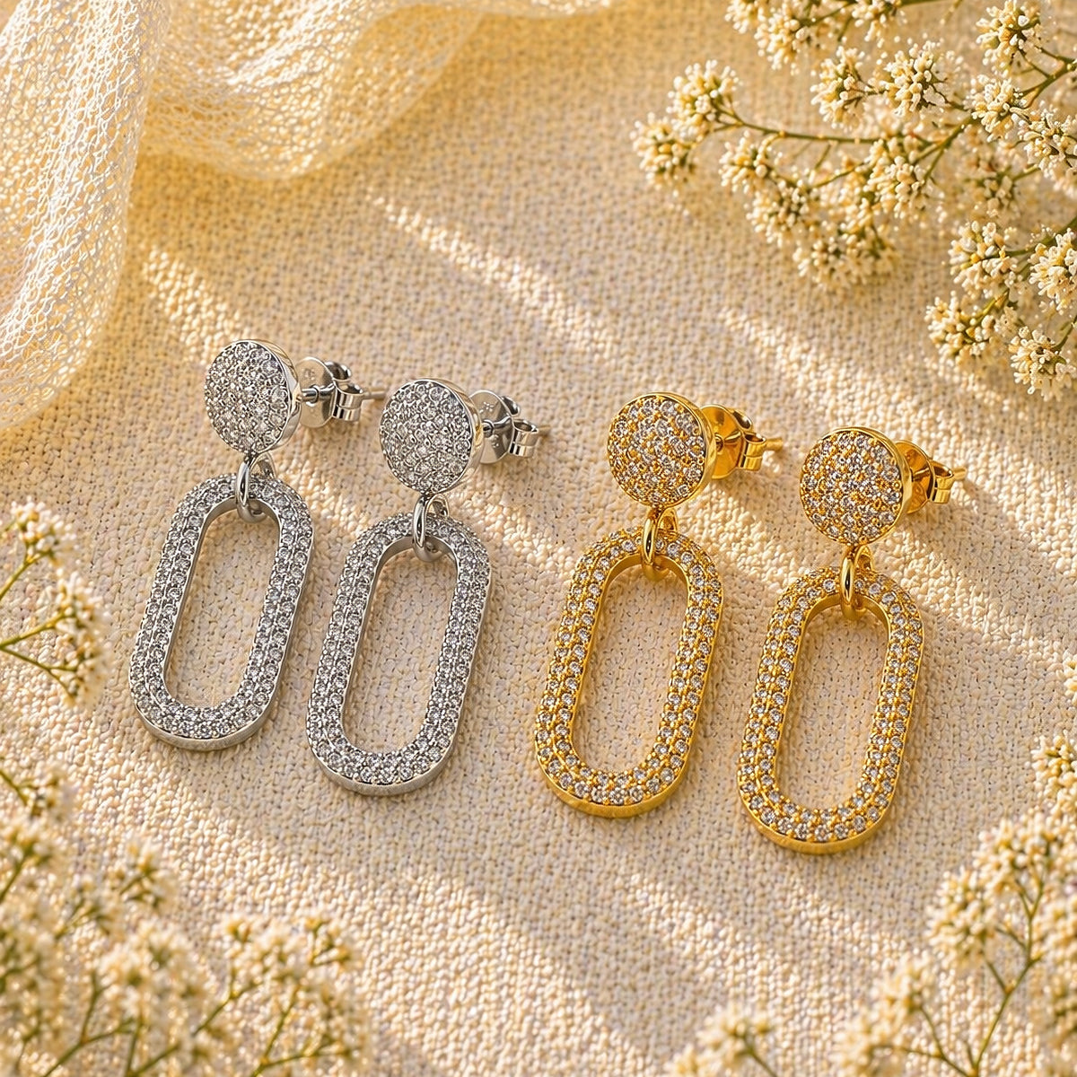 Sterling Silver Chain Link Stud Earrings, 18K Gold Finish