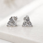 Three Stone Trinity Cluster Stud Earrings in 925 Sterling Silver