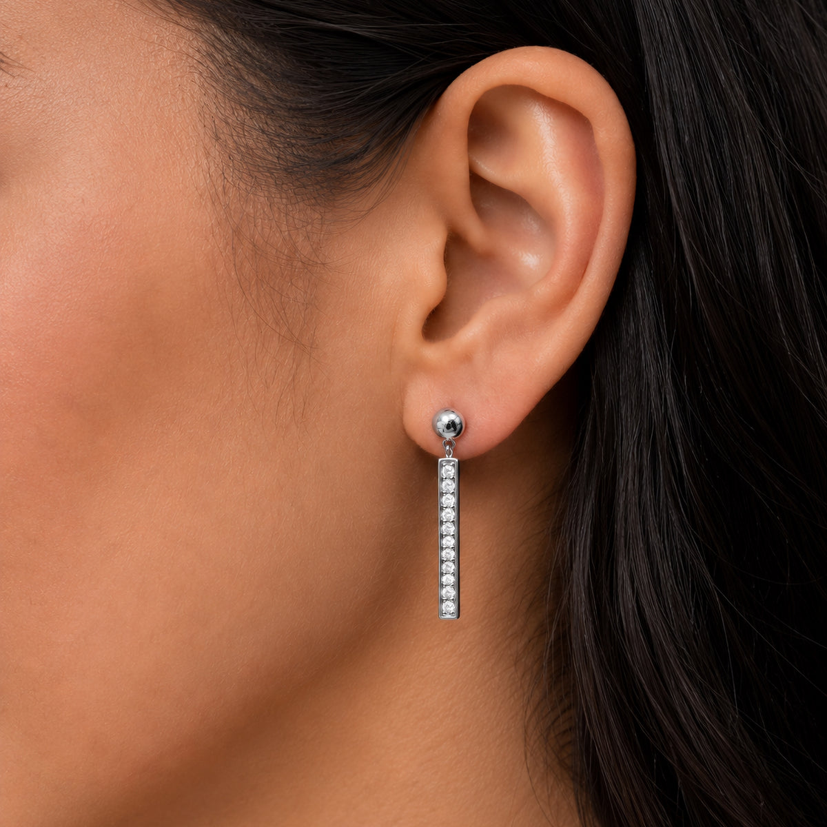 Sterling Silver Bar Drop Stud Earrings, 18K Gold Finish