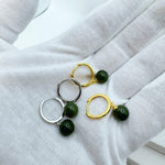 Sterling Silver Jade Drop Huggie Earrings, 18K Gold Finish