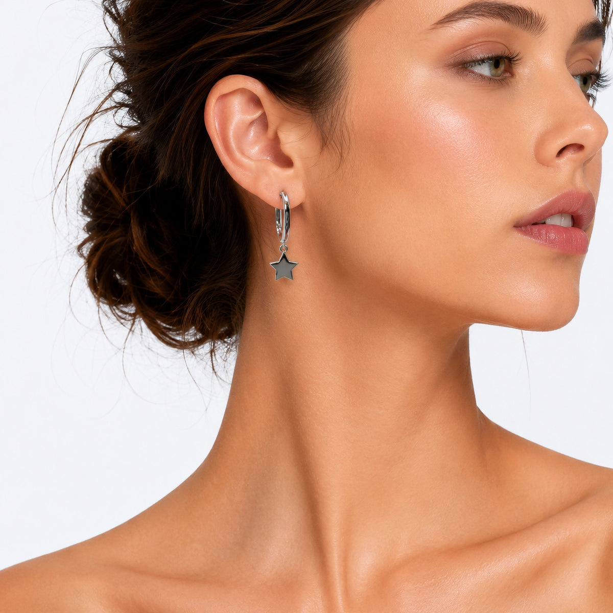 Sterling Silver Star Huggie Earrings, 18K Gold Finish