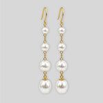 Sterling Silver Long Pearl Drop Earrings, 18K Gold Finish