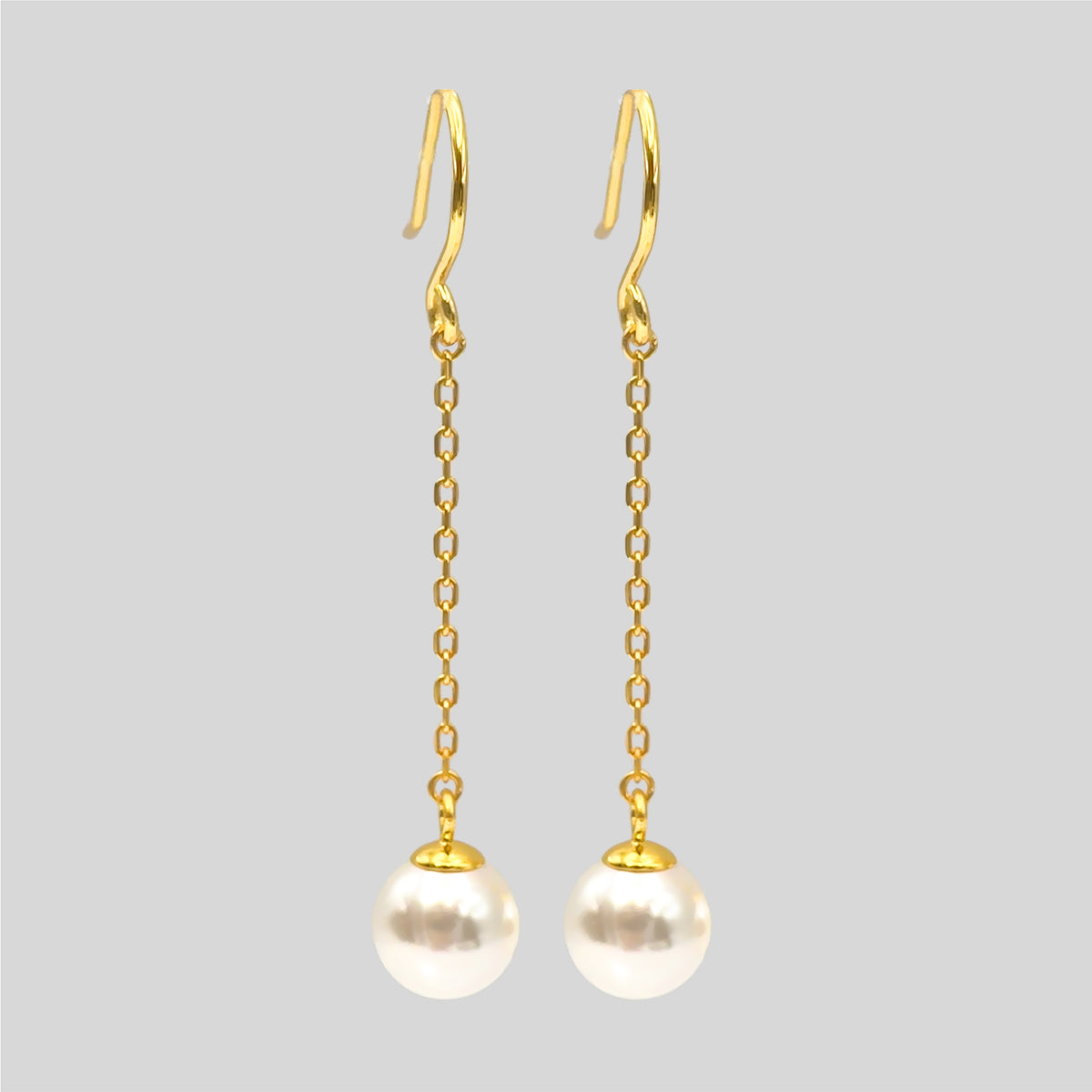 Sterling Silver Pearl Chain Drop Earrings, 18K Gold Finish