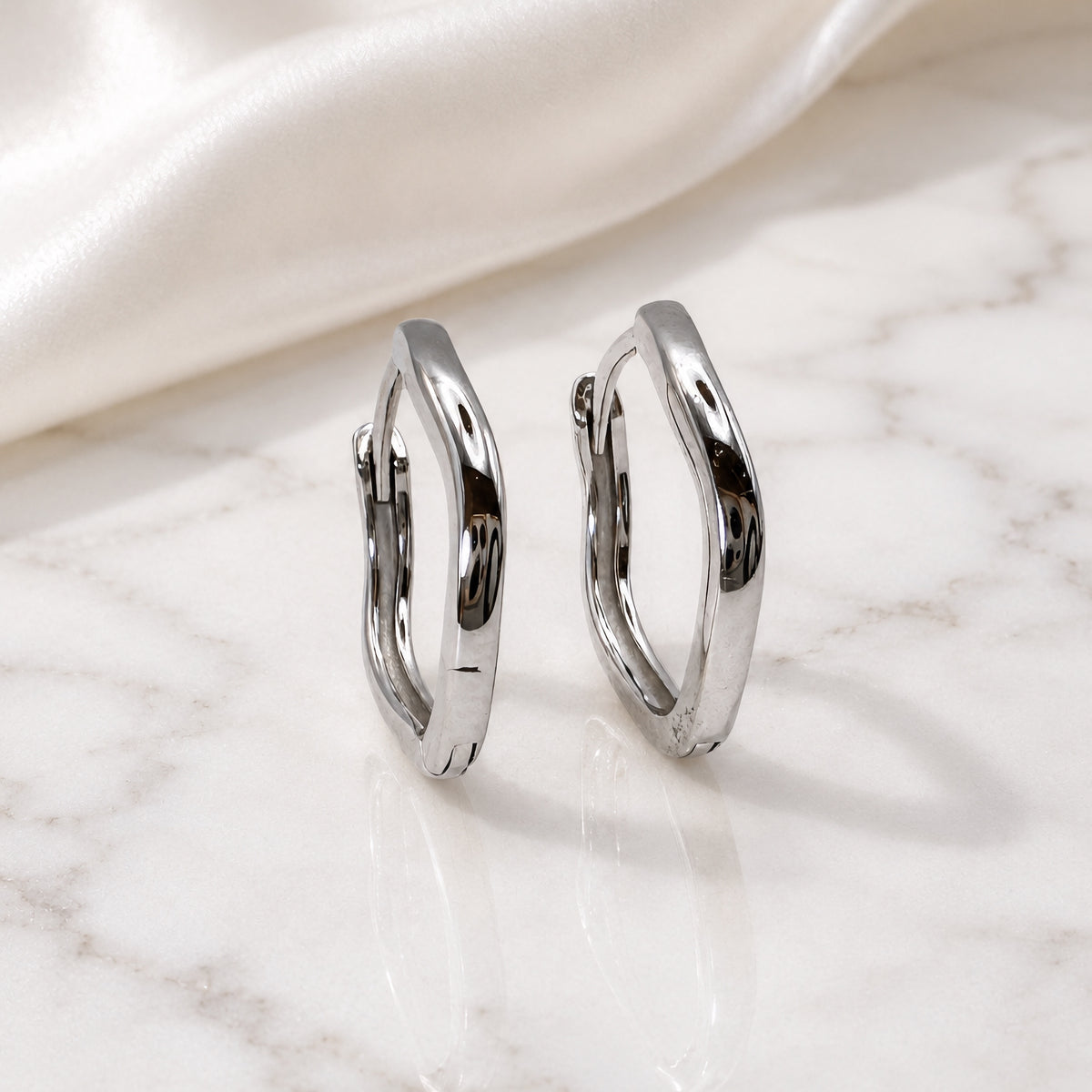 Sterling Silver Wavy Huggie Hoop Earrings, 18K Gold Plated Organic Hoops, Small Hinged Earrings