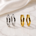 Sterling Silver Wavy Huggie Hoop Earrings, 18K Gold Plated Organic Hoops, Small Hinged Earrings