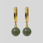 Sterling Silver Jade Drop Huggie Earrings, 18K Gold Finish