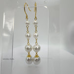 Sterling Silver Long Pearl Drop Earrings, 18K Gold Finish