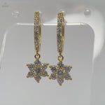 Sterling Silver Flower Huggie Hoops, 18K Gold Finish CZ Floral Drop, Dainty Bridal Earrings